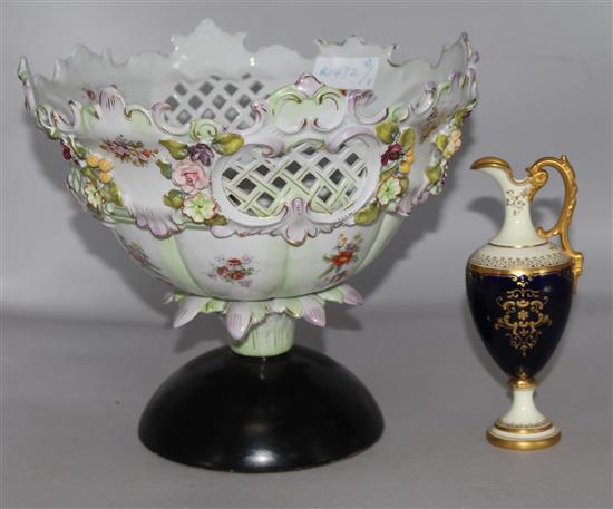 A Sitzendorf basket centrepiece & Coalport ewer